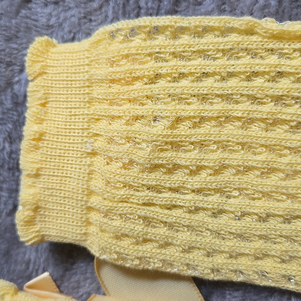 Baby Girl Toddler Knee High Crochet Knit Satin Bowknot Yellow Socks 12-24M - Picture 7 of 7